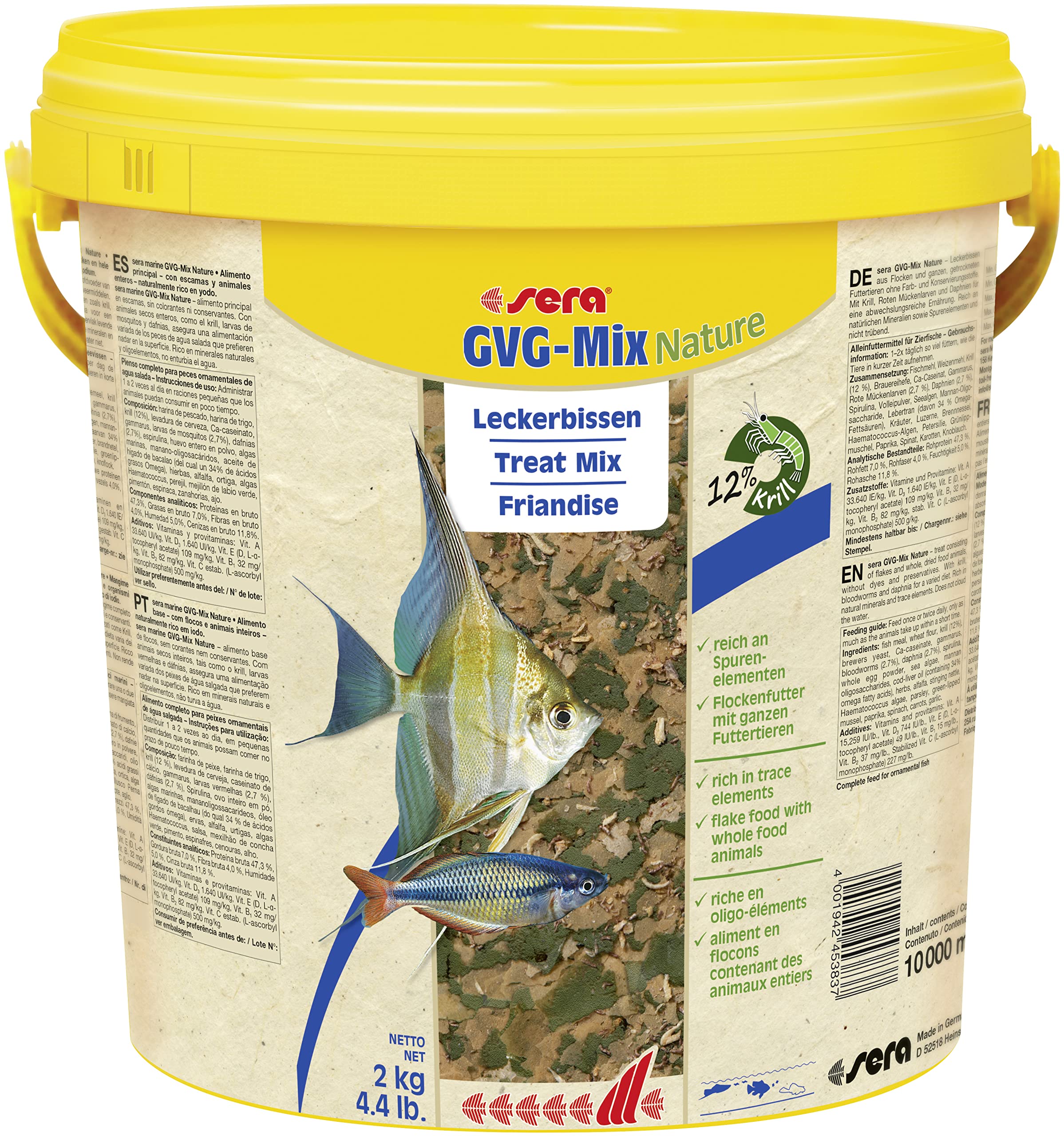 sera GVG-Mix Nature 10l (2 kg) der Leckerbissen aus Flocken & Futtertieren für mehr Abwechslung, Flockenfutter fürs Aquarium, Fischfutter mit hoher Verwertbarkeit, somit weniger Algen