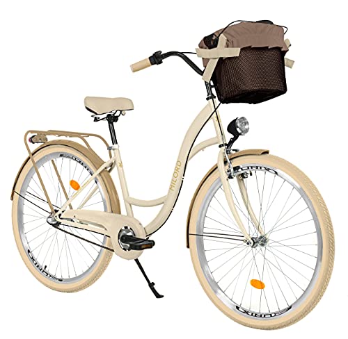 Milord. 26 Zoll 3-Gang Creme Braun Komfort Fahrrad mit Korb Hollandrad Damenfahrrad Citybike Cityrad Retro Vintage
