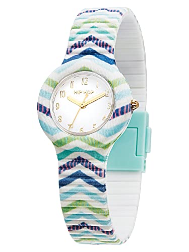 HIP HOP Damenuhr Dream in Colour Zifferblatt Mono-Farbe Weißes Uhrwerk nur Zeit - 3H Quarz und Silikonarmband mit mehrfarbigem Stoff HWU1140