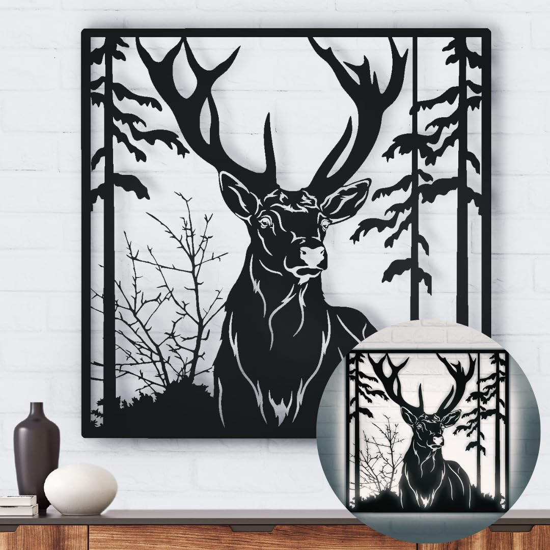 Terma Stahldesign Wanddeko Hirschkopf schwarz Made in Germany Bild Baum Dekoration Natur Wanddekoration Hirsch Deko Metall Wand Bild tier geweih, Deko Wohnzimmer Wandbild Schlafzimmer Industrial