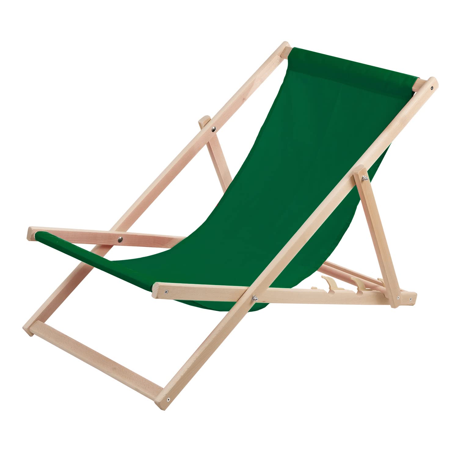 Woodok Liegestuhl aus Buchenholz für Garten, Strand, Balkon und Terrasse Strandstuhl Sonnenliege Gartenliege Klappbar (Grün)