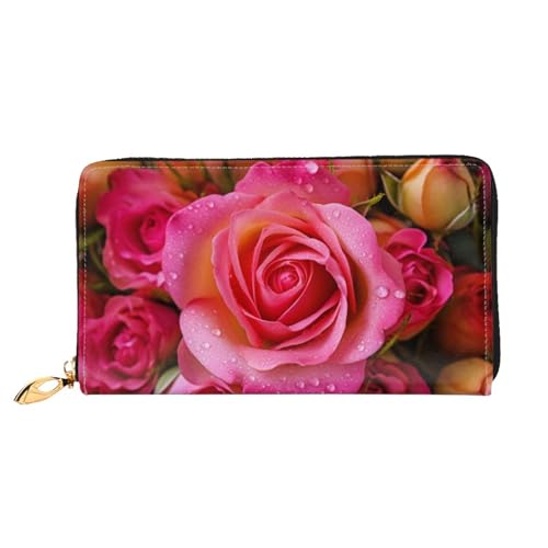 YoupO Rose Blume Floral Geldbörse für Frauen Leder Geldbörse mit Reißverschluss Münztaschen Mode Handtasche Tasche, Schwarz , Einheitsgröße