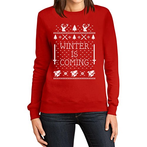 Winter is Coming Pullover Damen Rot Large Sweatshirt - Motiv für Weihnachten