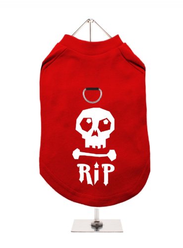 "Halloween: Skull RIP" UrbanPup Hunde/T-Shirt (rot/weiß)