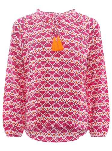 Zwillingsherz Viskose Bluse für Damen Frauen - Hochwertiges Langarm Oberteil Top Shirt Hemd - Kordel mit Tasseln Armbündchen Herzen - Frühling Sommer