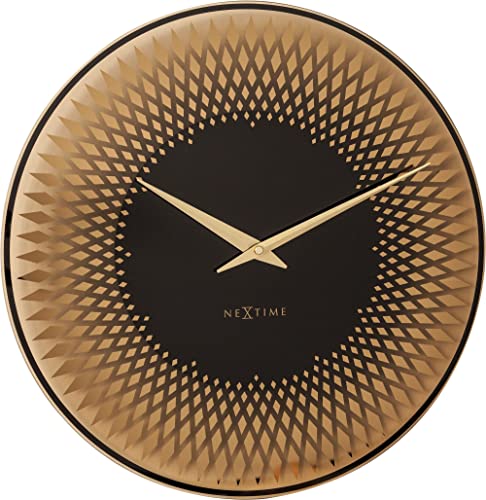 NeXtime Big Wall Clock Sahara, Very Silent, Round, Mirror Glass, Copper/Black, ø 43 cm