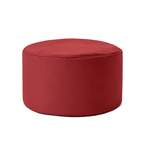 Lumaland Indoor Outdoor Sitzhocker 25 x 45 cm - Runder Sitzpouf, Sitzsack Bodenkissen, Bean Bag Pouf - Wasserabweisend - Pflegeleicht - Rot