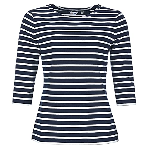 modAS Bretonisches Damenshirt mit 3/4-Arm - Streifenshirt Ringelshirt Basic Shirt Gestreift aus Baumwolle in Blau/Weiß Größe 38