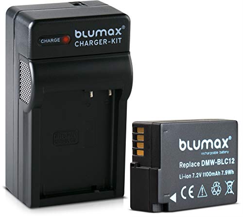 Blumax Premium Akku 1100mAh + Ladegerät kompatibel mit ersetzt Panasonic DMW-BLC12 DMW BLC12e DMC GX8 G70 G81 G85 G7 G6 G5 FZ2000 FZ2500 FZ1000 FZ200 FZ300