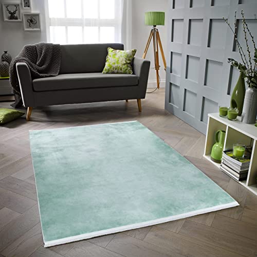 Mynes Home Teppich waschbar mit Seiden-Touch Oberfläche grün 120x170 cm/pflegeleichter Teppich/Teppich Wohnzimmer/Teppich Schlafzimmer/Teppich Esszimmer unifarben/Öko-Tex-100