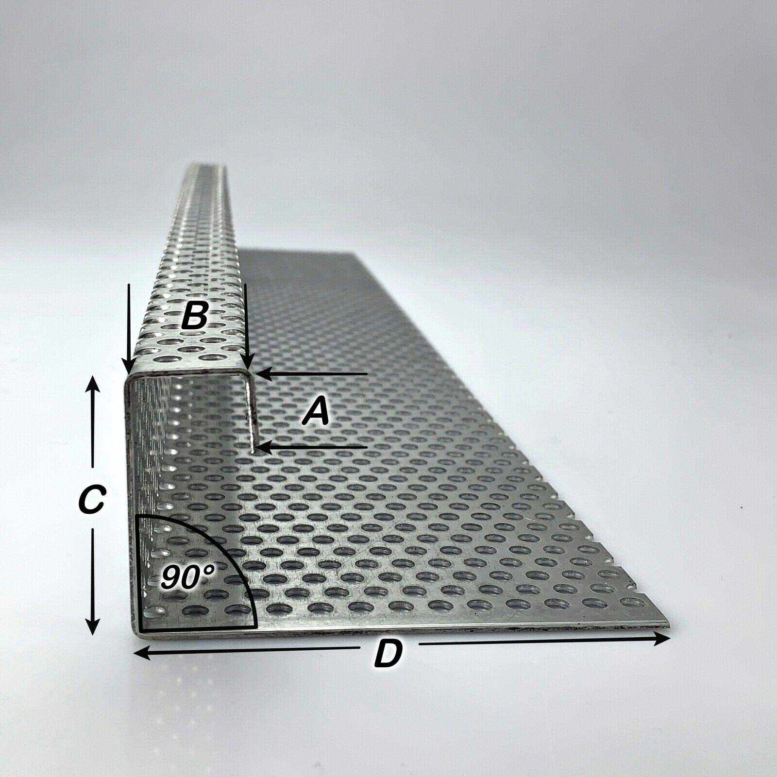 Aluminium 1,5mm dick Kiesfang Winkel Lochblech RV5-8 Kiesfangleiste, Größe nach Maß (1000 mm, A: 15 mm B: 20 mm C: 100 mm D: 100 mm)