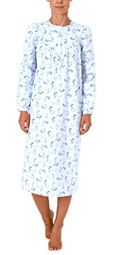 NORMANN-Wäschefabrik Damen Finette Nachthemd fraulich mit Knopfleiste am Hals - auch in Übergrössen - 61885, Größe2:56/58, Farbe:blau