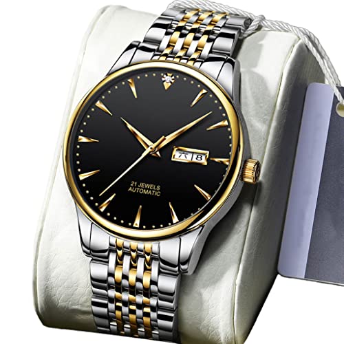DSJMUY Mode Herren Analog Uhr 30M wasserdichte Business Luxury mechanisch Chronograph Uhren mit Edelstahl Armband(Farbe: A)