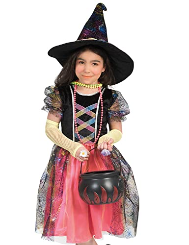 Hexen Kostüm "Summer" für Mädchen - Schwarz Pink | Glitzerndes Kinderkostüm Witch Halloween (104)