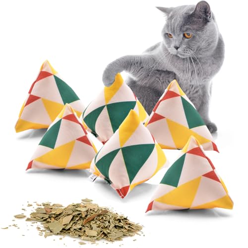 CanadianCat Company | Schmusekissen 6er Set Schmuse-Pyramide XL Reggae Triangle mit Katzenminze, Katzenkissen, interaktives Katzenspielzeug