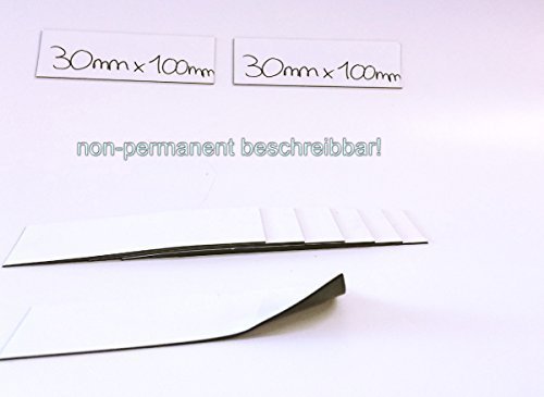 50 Magnet-Schilder 30mm x 100mm weiß non-permanent beschreibbar Qualität ''Anistrop''