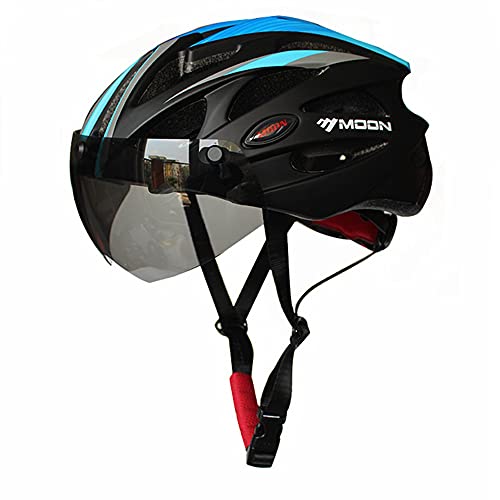Heemtle Integral geformt Radhelm für Racing Ultraleicht Fahrradhelm für Männer und Frauen Fahrradhelm mit Magnetbrille (schwarz + blau M:55-58cm)