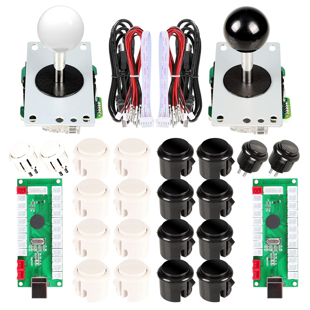 EG STARTS Arcade DIY Kits Controller USB Encoder für PC-Spiele 8 Wege Stick + 4x 24mm + 16x 30mm Druckknöpfe für Arcade Cabinet Joystick Mame Raspberry Pi 1 2 3 KOF Teile weiß/schwarz