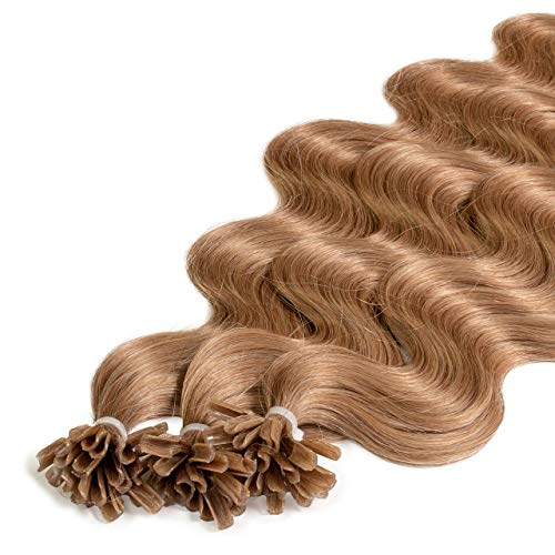 hair2heart Premium 25 x 0.8g REMY Echthaar Bonding Extensions, gewellt - 40cm - #14 dunkelblond