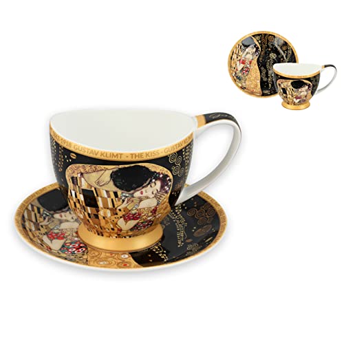 CARMANI - Einzelne Espressotasse mit Untertassen, bedruckt mit Gustav Klimt, The Kiss 100 ml
