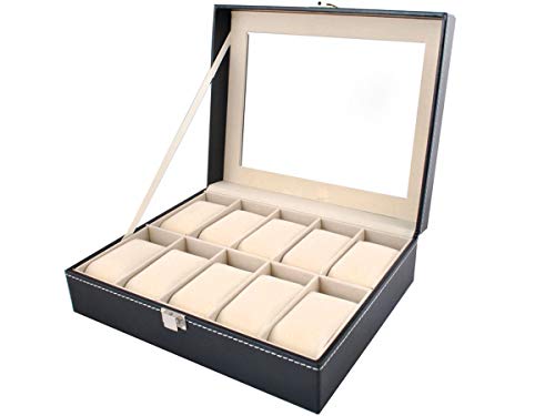 ISO TRADE Uhrenbox Uhrenkoffer mit abnehmbaren Organizer Leder Schmuck Uhrenschatulle für bis zu 10 Uhren Uhrenkasten Uhrenkissen aus Kunstleder 1369