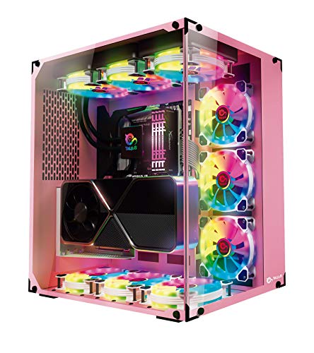 Talius Cronos Orchid Gaming-ATX-Gehäuse, gehärtetes Glas, RGB-Lüfter (erhältlich in DREI Farben) (Pink)