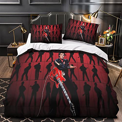 Elvis Presley Bettbezug Set 3D Gedruckt Rock 'n' Roll Set Mit Kopfkissenbezug Für Teenager Weich Sänger Steppdeckenbezug Bettwäsche Doppel（200x200cm）