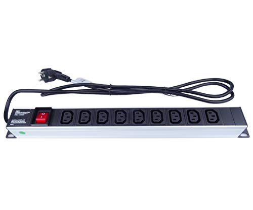 PremiumCord Stromverteiler für 19" Rack 1U, 9xIEC (C13), Power Distribution Unit, 2m Kabel, Schalter, PDU-E10G09S