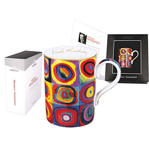 CARMANI - Teebecher, perfekte Keramik, feiner Knochen China, Coffe Tassen mit Wassily Kandinsky "Quadrate mit konzentrischen Kreisen" 400ml