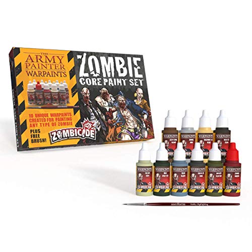 The Army Painter - Zombicide Core Paint Set | Beginner-Set für alle Zombiearten | 10 verschiedene Farben in unseren einzigartigen Tropfflaschen | plus Highlighting-Pinsel | inkl. gratis Malanleitung