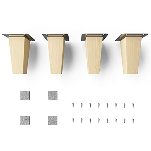 sossai® Holz-Möbelfüsse - Clif Square | Natur (unbehandelt) | Höhe: 10 cm | HMF3 | eckig, konisch (gerade Ausführung) | Material: Massivholz (Buche) | für Stühle, Tische, Schränke etc.