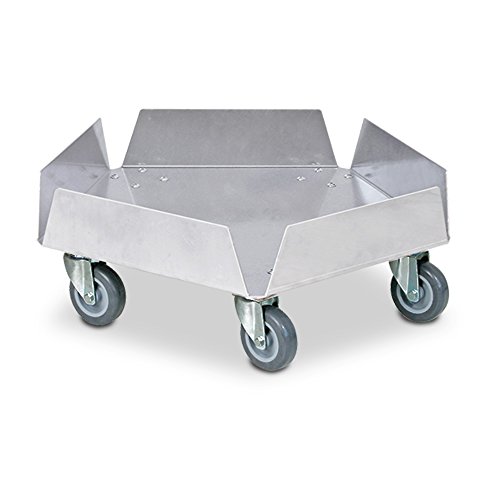 Transportroller für Kunststofftonnen, aus Aluminium, mit verzinkten Lenkrollen und 5 Rädern Ø 75 mm mit grauer Polyurethanlauffläche