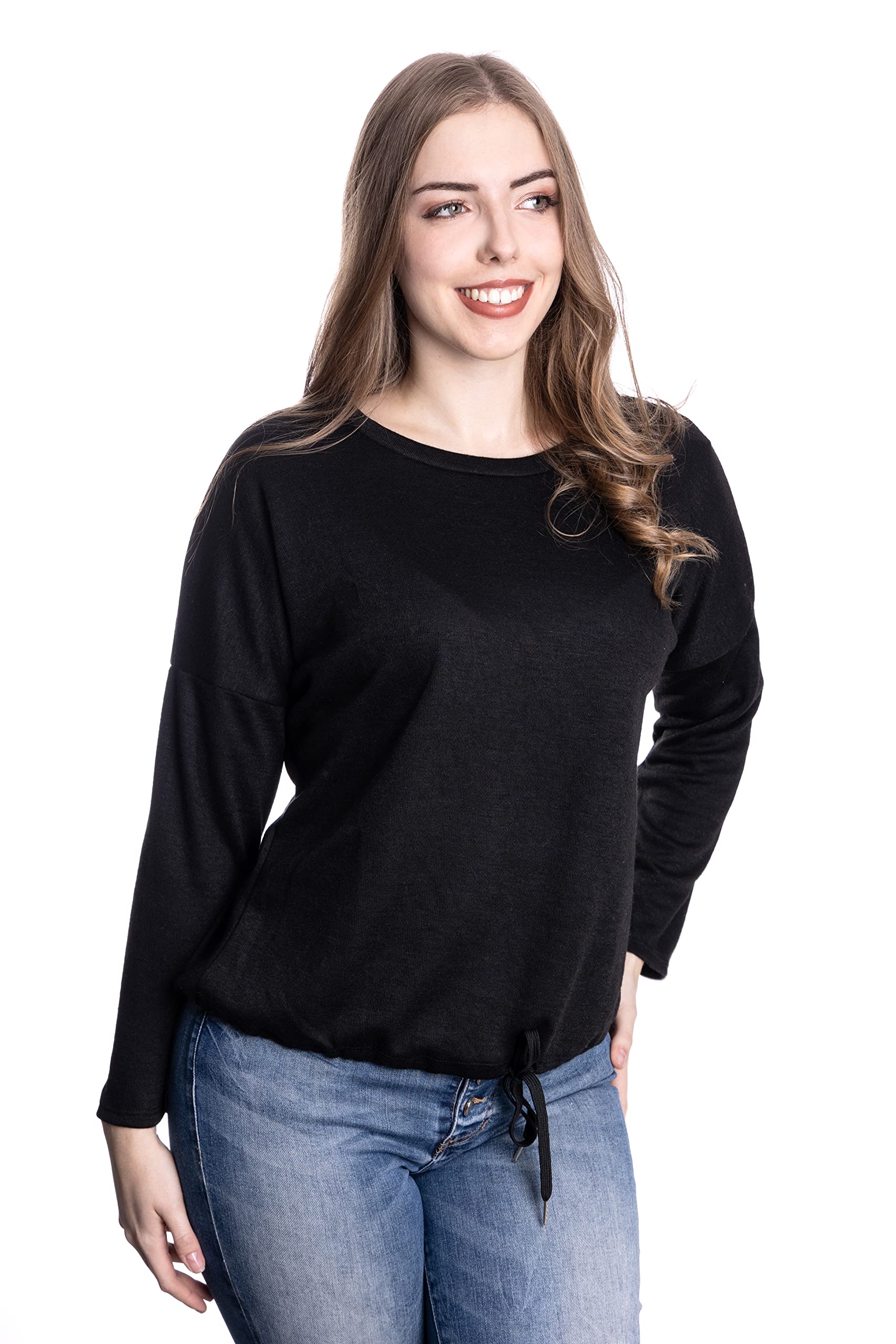 WOMEN'S WEAR U&F FASHIONSTORE U&F Damen Sweatshirt | Shirt für Freizeit und Homewear | Lässiger Pullover mit Rundhalsausschnitt Schwarz Grösse XXL