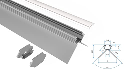 LED Aluminium Leiste (TB7) Trockenbau Rigips Profil 2m eloxiert LED-Streifen/Strips Set mit mattierter Abdeckung und Endkappen