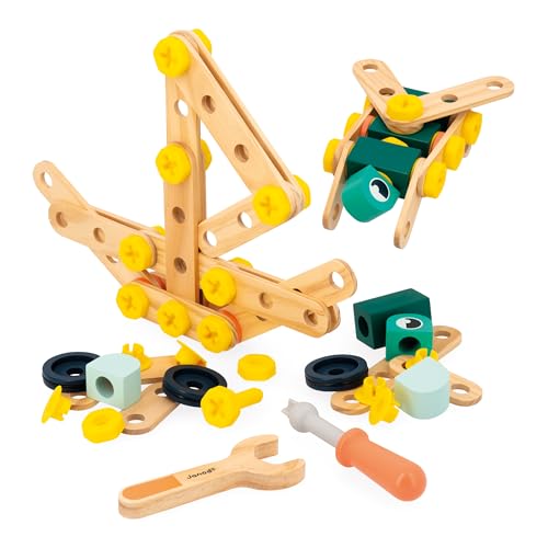 Janod Brico'Kids 100-teiliges Fass-Bauspiel Kind-98 Bauteile + 2 Werkzeuge-Rollenspiel-Fördert Handgeschicklichkeit und Kreativität-Ab 3 Jahre, J06454, Multicolor
