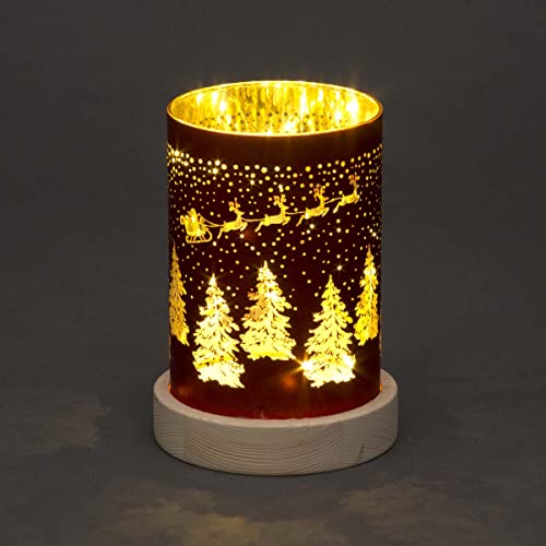 SHATCHI 16cm Weihnachten Dekoriert Vase Tisch Lampe Geätzt Glas Rohr Santa Schlitten Szene Rot Zylinder LED Lichterkette Batteriebetrieben
