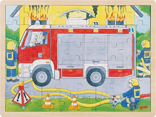 goki 57416 Puzzle aus Holz, 2-lagig, Motiv Feuerwehr, 40 x 30 x 1 cm, 59 Teile