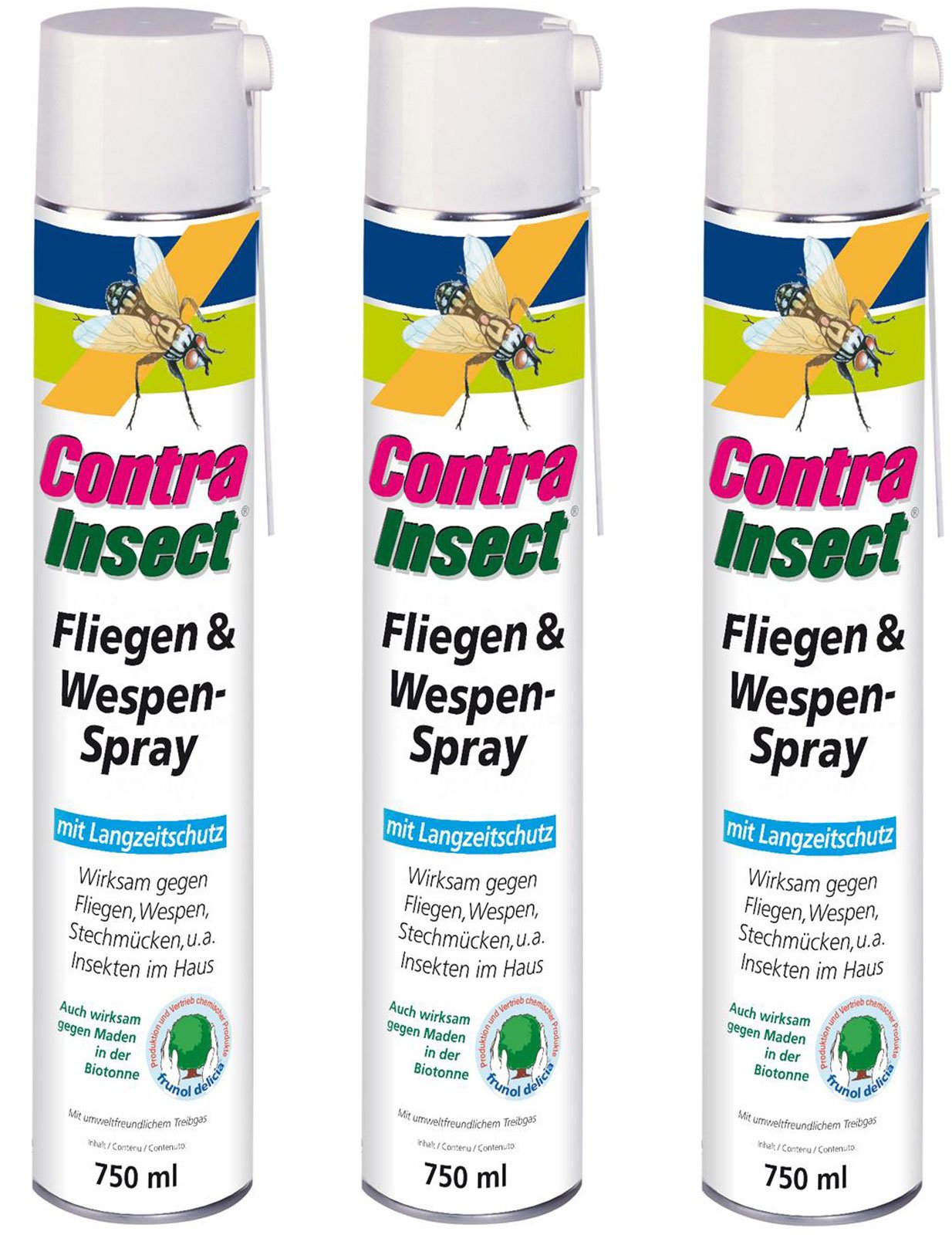 3 x 750 ml Contra Insect Fliegen- & Wespen-Spray Insektenschutz