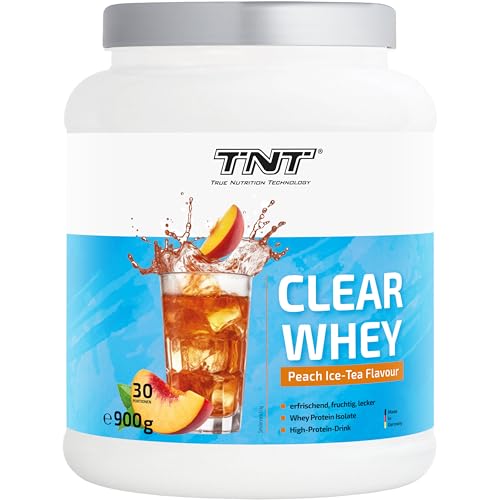 TNT Clear Whey “Peach Ice-Tea” (900g) • Whey Isolate Pulver mit Pfirsich Eistee Geschmack • High Protein Eistee mit BCAAs • Clear Whey als Protein Shake