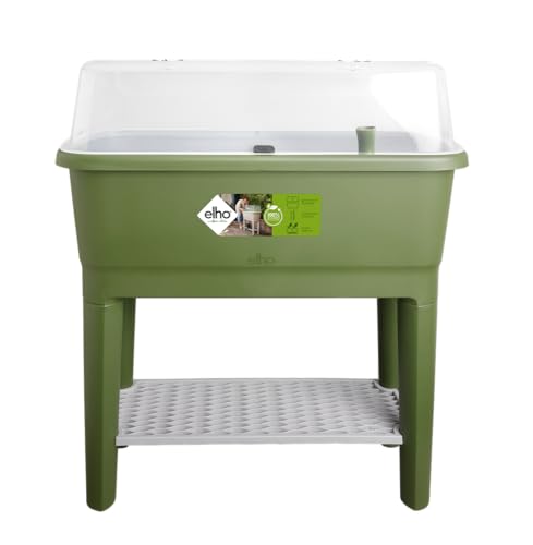 Elho Noa Anzucht Tisch 80 - Hochbeete mit Abdeckung und Bewässerungssystem - Kräuterbeet aus 100% recyceltem Plastik - Ø 78.5 x H 34.2 cm - Grün/Moosgrün