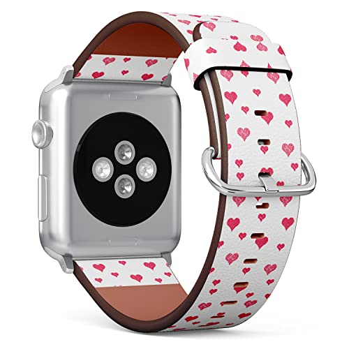 IKIKI-TECH Kompatibel mit Apple Watch, 42 mm, 44 mm, 45 mm, 49 mm (weißes rosa Herzmuster), Ersatzarmband aus veganem Leder für iWatch Serie 8, 7, 6, 5, 4, 3, 2, 1 Ultra SE