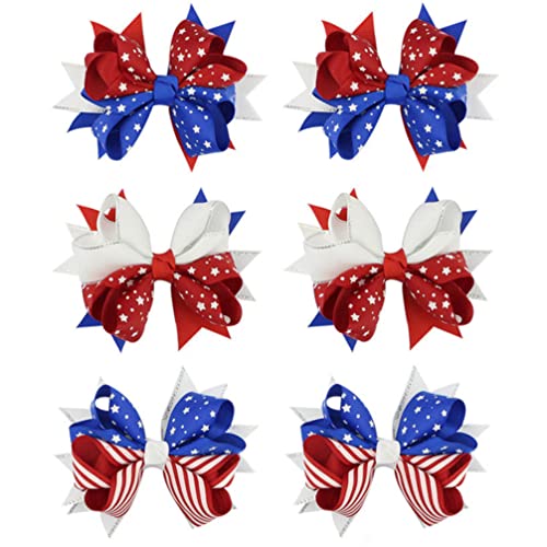 PRETYZOOM 12 Stück Mädchen Haarschleifen Clips Amerikanische Flagge Bögen Haarspangen Grosgrain Schleifen Kopfschmuck Zubehör für Baby Kleinkind Party (Verschiedene Farben)