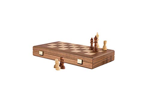 Backgammon / Schach aus Nussbaumholz | Holzkassette | Ideal für die Reise