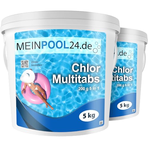 MEINPOOL24.DE 10 kg (2 x 5 kg) Chlor Multitabs 200 g 5 in 1 Pool mit 5 Phasen Pflegewirkung für sauberes und hygienisches Poolwasser