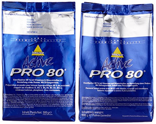 Inkospor Active Proteinshake Pro 80 Beutel 2er Mix Pack (2 x 500 g) Banane/Cocos, 1er Pack (1 x 1 kg)