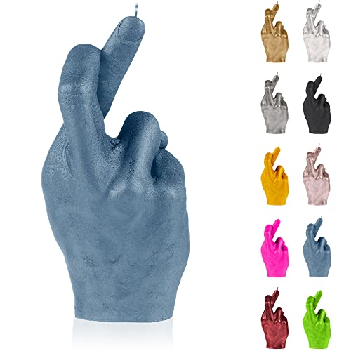 Candellana Kerze Gekreuzte Finger | Höhe: 19,4 cm | Jeans | Brennzeit 30h | Kerzengröße gleicht 1:1 Einer realen Hand | Handgefertigt in der EU