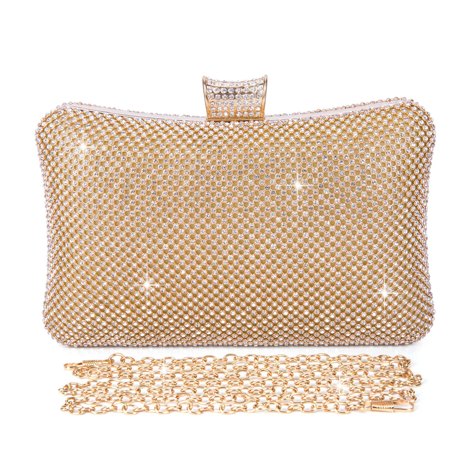 BAIGIO Damen Clutch Gold Abendtasche Glitzer Tasche Elegant Brauttasche Strass Handtasche Glitter Umhängetasche mit Strass für Party Hochzeit