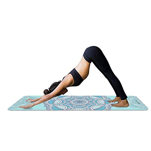 Yoga Mandala Print Yogamatte mit Tasche 1,5 mm dünn weich leicht faltbar rutschfest aus Naturkautschuk Travel Fitness Gymnastik Outdoor Sport Matte 180 x 68 cm mit Tasche Chakra (Variante 5)