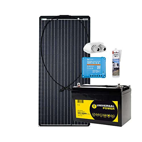 Wohnmobil Solar-Set 100W mit 120 Ah AGM Batterie und Victron MPPT Solarladeregler Autark Paket