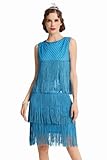 ArtiDeco 1920s Charleston Kleid Damen Knielang Cocotail Party Kleid 20er Jahre Flapper Damen Gatsby Kostüm Kleid (Blau, S)
